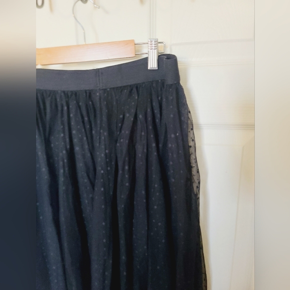 Free People Black Mesh Polka Dot Tulle Puffy Semi Sheer Midi Skirt L - Picture 4 of 10